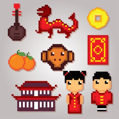 Çin Kültür sembolleri Icons set 