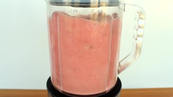 Maken van een smoothie met watermeloen, meloen, munt en ijsblokjes — Stockvideo