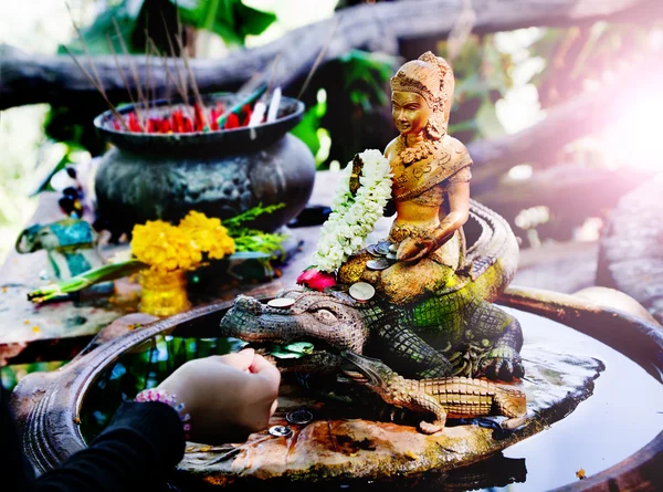 Buddha in meditation. Spiritual offering, Travel Thailand. Peaceful mind 免版税图库图片