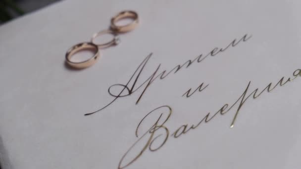 结婚戒指躺在卡片上 — 图库视频影像