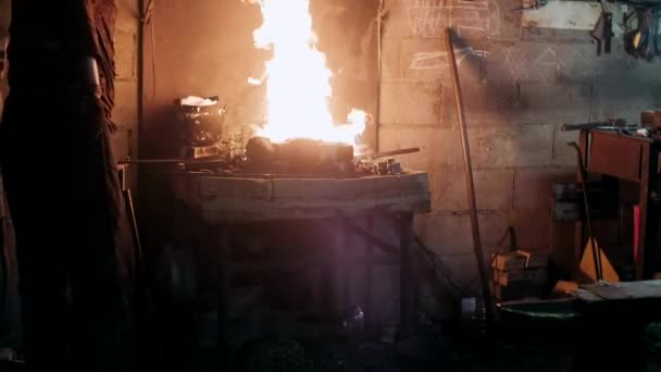 Forge Flame Fire Blacksmithing Craft — Stock Video