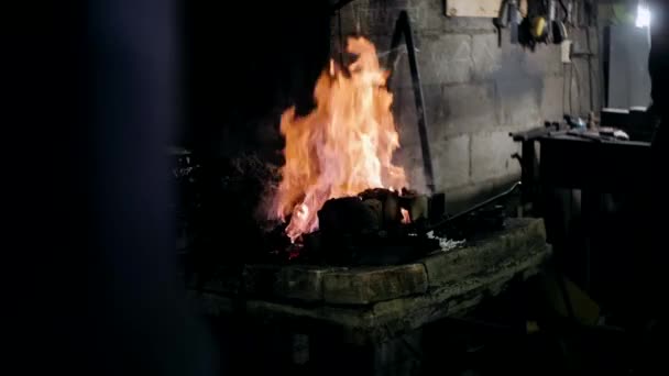 Forjar Una Llama Fuego Artesanía Herrería — Vídeo de stock