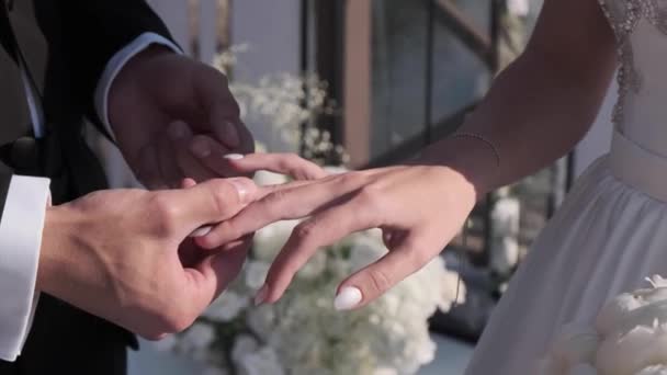 Recém Casados Usam Anéis Para Outro — Vídeo de Stock