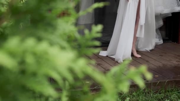 Les Pieds Des Femmes Marchent Sur Herbe Jour Mariage — Video