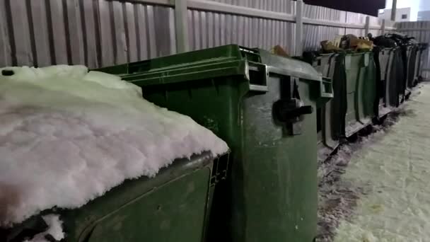 Oude Groene Plastic Vuilnisbak — Stockvideo