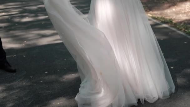 Menyasszony Örvény Egy Esküvői Ruha — Stock videók