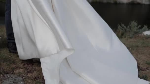 Close Bainha Vestido Noiva Gown Bainha Casamento Sem Impressão Renda — Vídeo de Stock