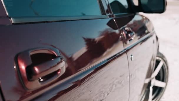 Close Detalhes Faróis Anônimo Prestigiado Carro Moderno Luxo Conceito Paixão — Vídeo de Stock