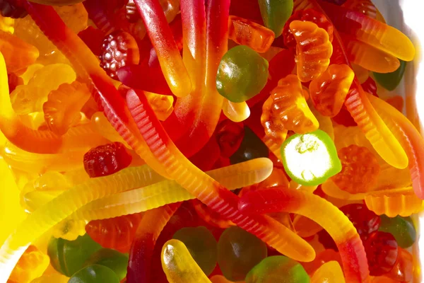 Vista Cerca Una Variedad Caramelos Gelatina Diferentes Formas Colores Gusanos —  Fotos de Stock