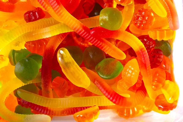 Närbild Diverse Färgglada Olika Form Gelé Godis Gummimaskar Och Färgglada — Stockfoto