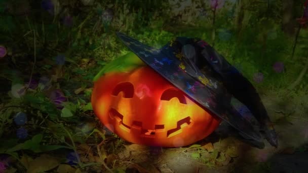 Bahçede Oyulmuş Komik Balkabağı Cadılar Bayramı Arka Planı — Stok video
