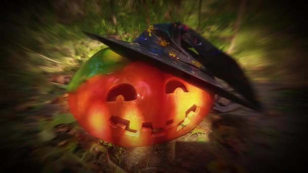 Vtipné Vyřezávané Dýně Zahradě Halloween Pozadí — Stock video