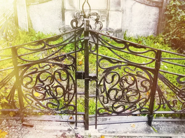 Steel fence of residential house modern style. Art forging, a fragment of a forged fence. Decorations at the iron gate.. metal fence ornament