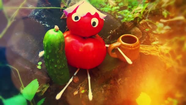 Figurine Drôle Tomates Dans Jardin Exemple Travail Décoratif Avec Des — Video