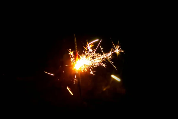 Fuegos Artificiales Bengalas Luces Bokeh Sobre Fondo Azul Oscuro —  Fotos de Stock