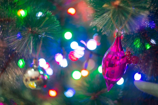 Fényes Többszínű Karácsonyfa Játékok Háttér — Stock Fotó