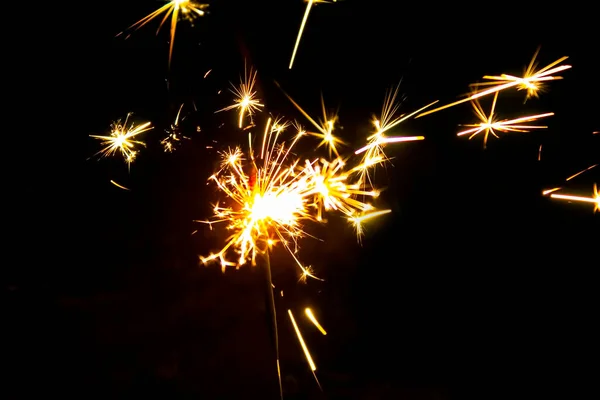 Fuegos Artificiales Bengalas Luces Bokeh Sobre Fondo Azul Oscuro —  Fotos de Stock