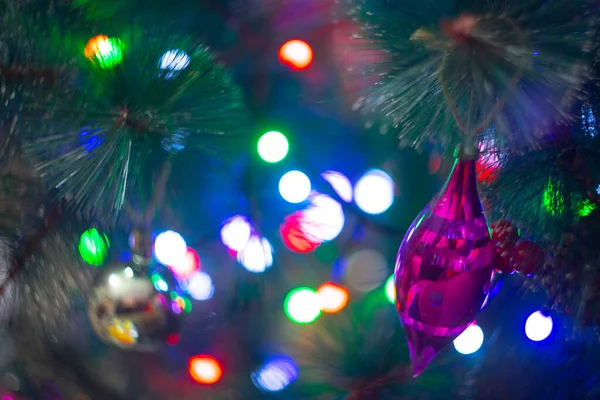 Glanzend Multi Gekleurde Kerstboom Speelgoed Achtergrond — Stockfoto
