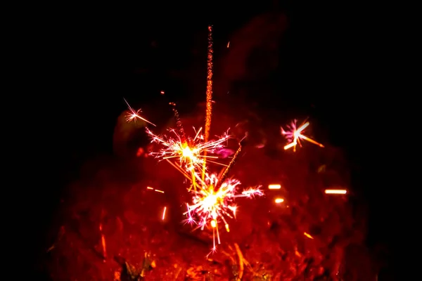 Firework Sparklers Bokeh Lights Dark Blue Background — Stock Photo, Image