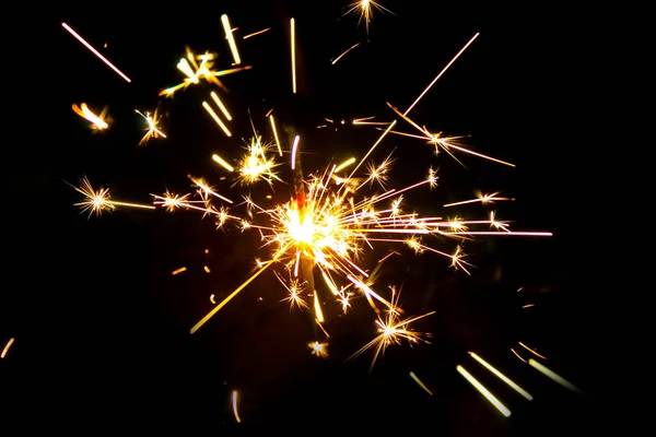 Feuerwerk Wunderkerzen Und Bokeh Lichter Auf Dunkelblauem Hintergrund — Stockfoto