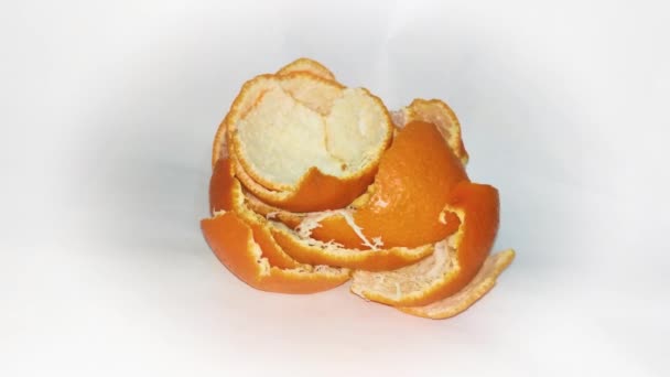 가까이에 오렌지 더미가 오렌지 껍질의 조각들 한데뭉쳐 있습니다 선택적 — 비디오