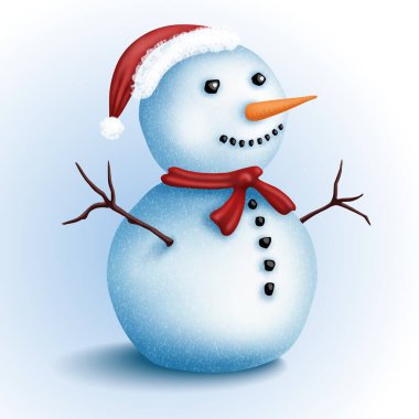 Christmas snowman in a hat and a scarf. Winter vector illustration.	
