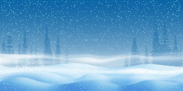 Fantasy Theme Winter Landscape Falling Snow Forest Blizzard Vector Illustration — Stock Vector