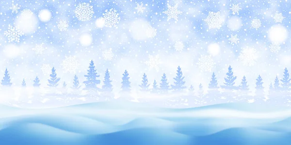 Fantasía Sobre Tema Del Paisaje Invernal Nieve Bosque Ventisca Ilustración — Vector de stock