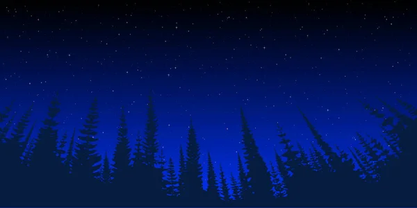 Звездное Небо Фоне Густого Леса Векторный Пейзаж — стоковый вектор
