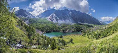 Vahşi dağ gölü Bir yaz günü, panoramik manzara