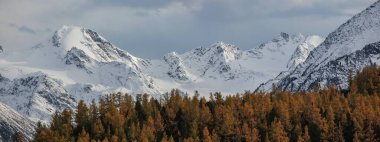 Panoramik dağ manzarası, karla kaplı zirveler