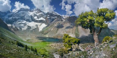 Tourism in Central Asia, Tajikistan. Valley in the Fan Mountains, panorama nature.	