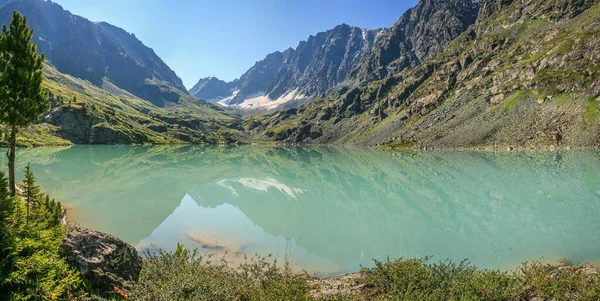 Wild Lake Altai Mountains Summer Morning Reflected Water — стокове фото