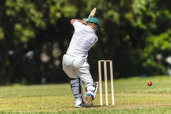 Kriket Batsman údery Bal — Stock fotografie