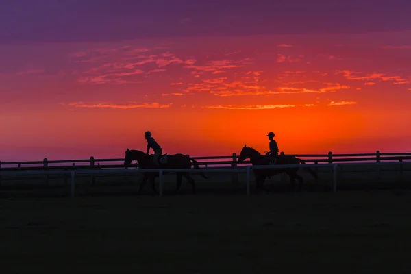 Horses Riders Silhouetted — Stock Photo, Image