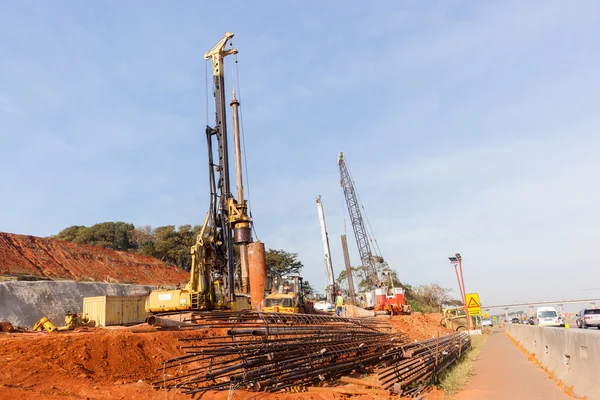 Industrial Construction Cranes New Highway Junction — Stock Photo, Image