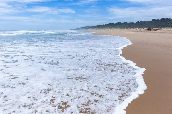 Scenic Empty Beach Ocean Sea Wave Foam Wash Closeup Sand — Stock Photo, Image