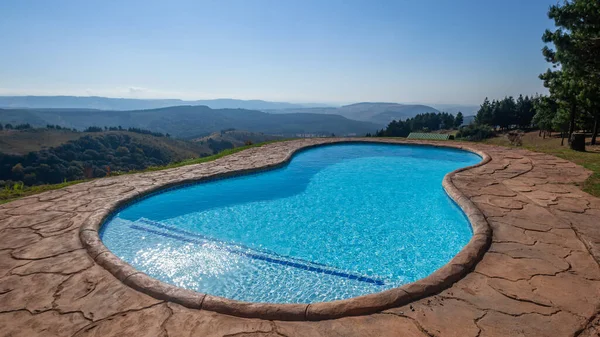 Swimming Pool Mid Size Family Facility Mountains Overlooking Distant Valley — Stock Photo, Image