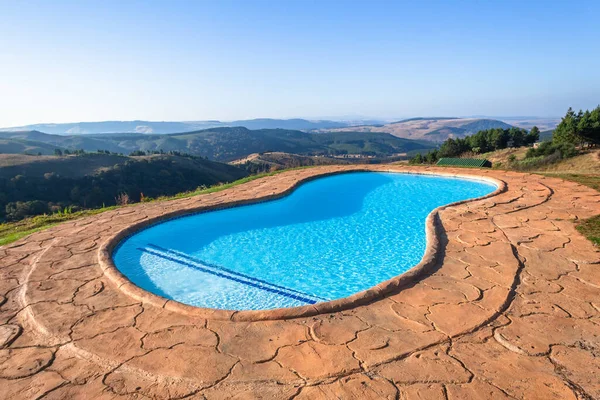 Swimming Pool Mid Size Family Facility Mountains Overlooking Distant Valley — Stock Photo, Image