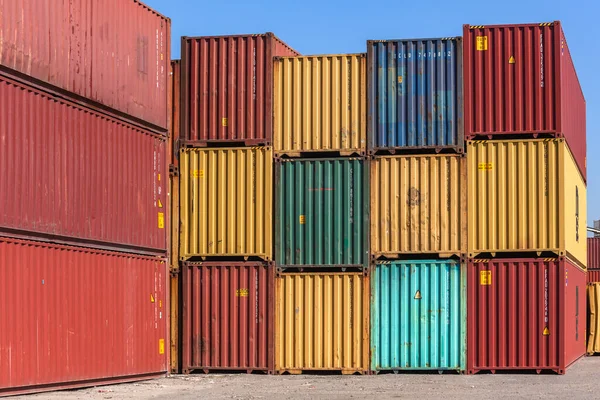 Steel Shipping Cargo Containers Stack Depot Open Yard — Stock Photo, Image