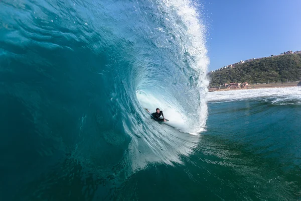 Surf Bodyboarding Hollow Blue Wave — Fotografia de Stock