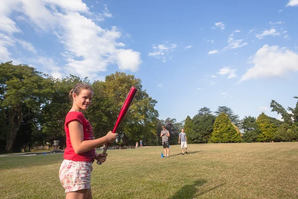 Girl Family Baseball Game — Stock Photo, Image