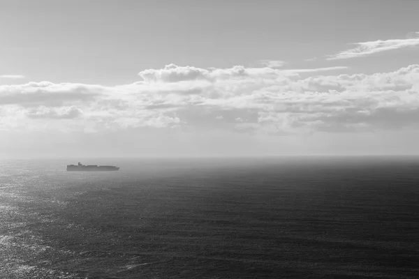 Ship Overlooking Ocean Destination Black White
