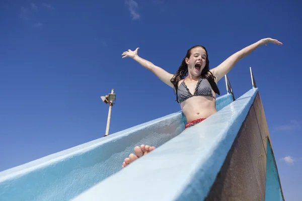 Girl Pool Slide Fun — Stock Photo, Image
