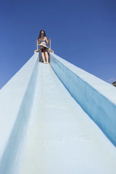 Girls Pool Slide Summer — Stock Photo, Image