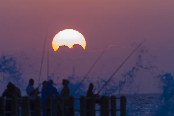 Pesca Sunrise Pescadores Siluetas — Foto de Stock