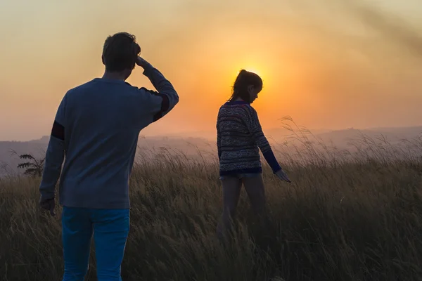 People Field Sunset Landscape — Stock Photo, Image