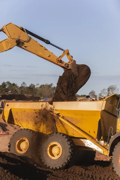 Earthworks Excavator Truck Loading — Stock Photo, Image