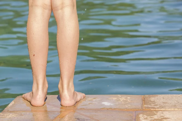 Girls Feet Safety Swim Pool — Stock Photo, Image