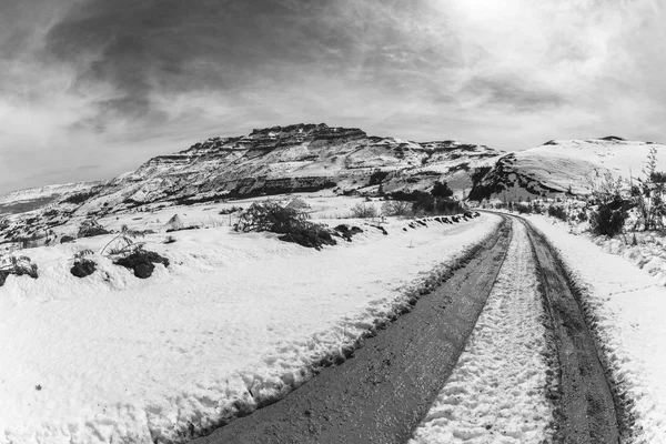 Montagne Snow Dirt Road Tracks — Foto Stock